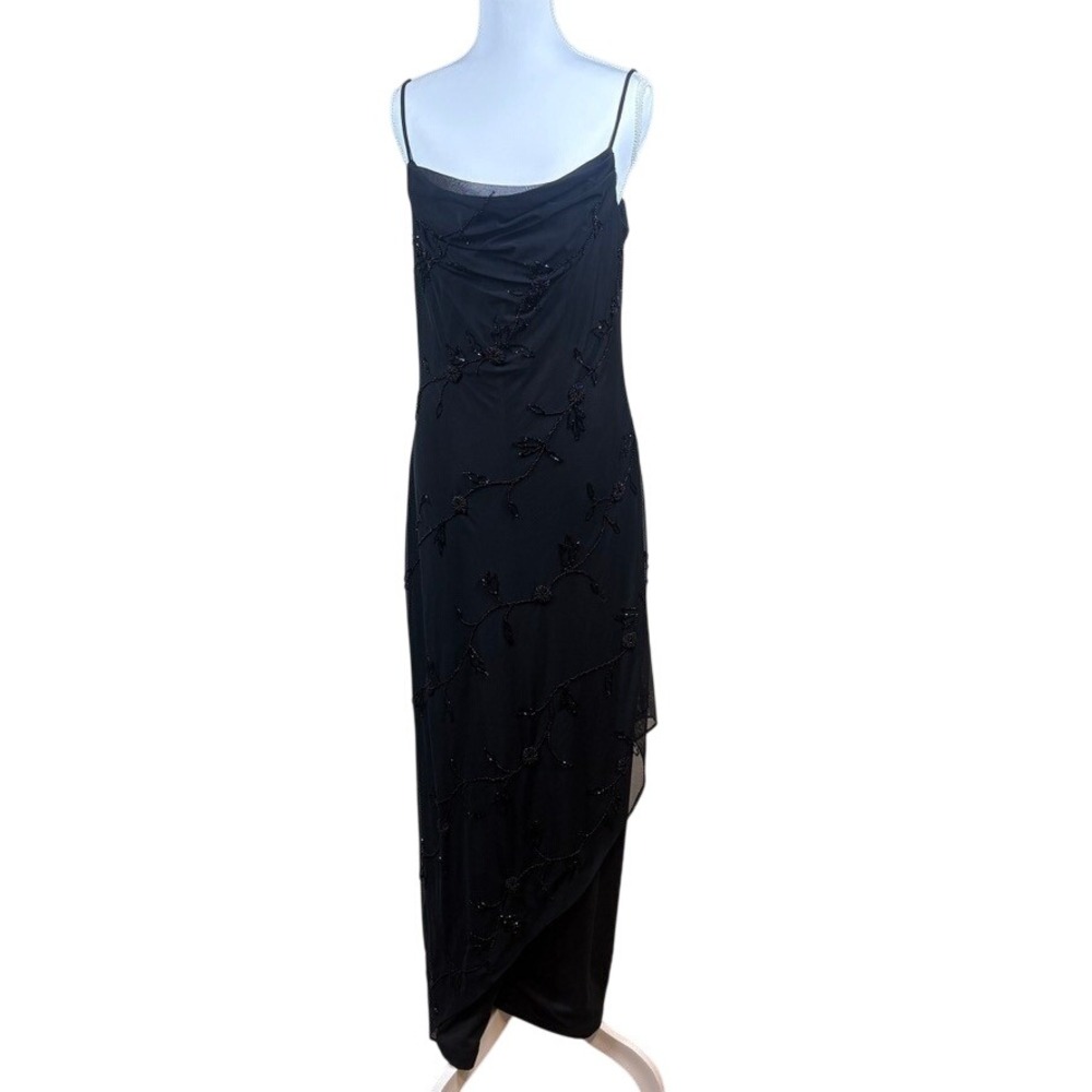 Vtg Y2K Cache Fairy Grunge Beaded Jumpsuit 12 Blk Asymmetric Overlay Formal FLAW